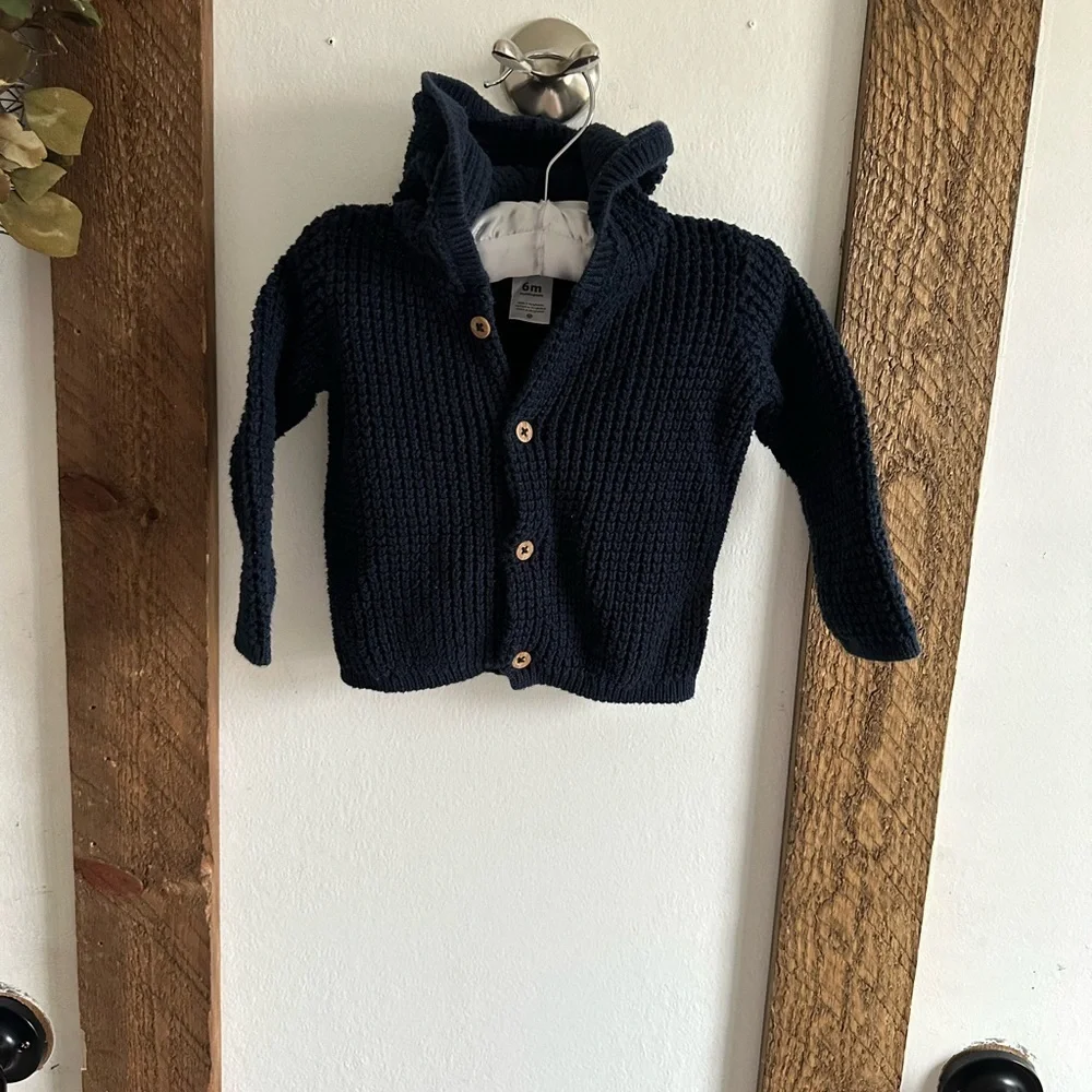 Carter’s Baby Boy 6 Months Cotton Hooded Cardigan Sweater Navy Blue Heavy